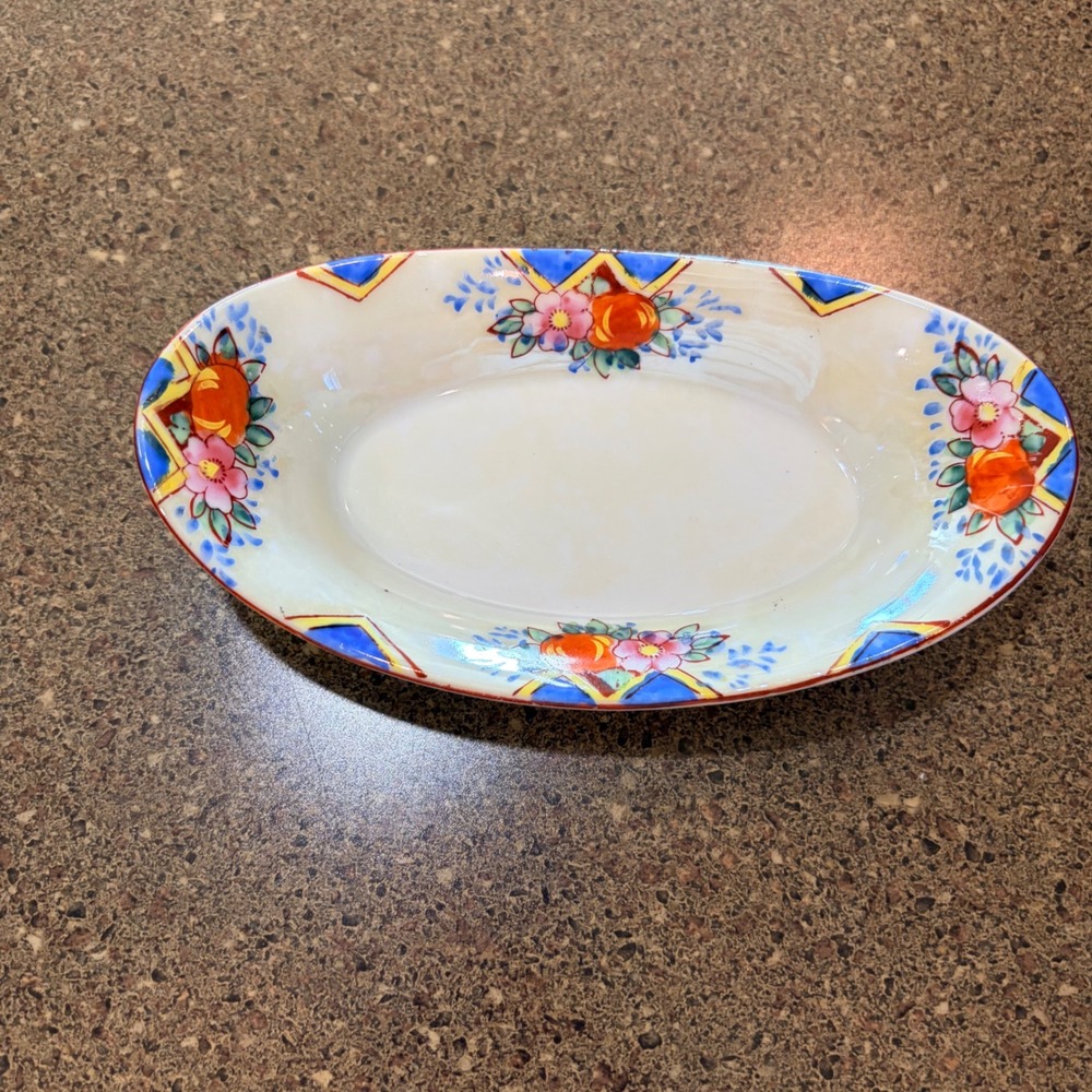 Vintage Trico Nagoya‎ Japan Hand Painted Lusterware Floral Trinket Dish Oval